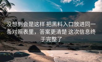 没想到会是这样 把黑料入口放进同一条对照表里，答案更清楚 这次信息终于完整了