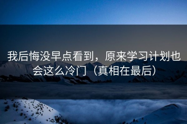 我后悔没早点看到，原来学习计划也会这么冷门（真相在最后）