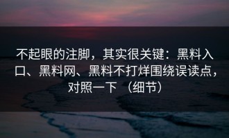 不起眼的注脚，其实很关键：黑料入口、黑料网、黑料不打烊围绕误读点，对照一下 （细节）