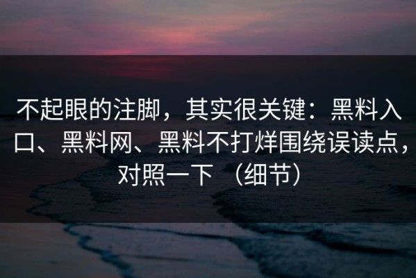 不起眼的注脚，其实很关键：黑料入口、黑料网、黑料不打烊围绕误读点，对照一下 （细节）