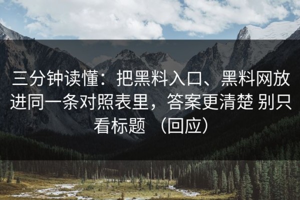 三分钟读懂：把黑料入口、黑料网放进同一条对照表里，答案更清楚 别只看标题 （回应）