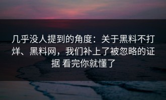 几乎没人提到的角度：关于黑料不打烊、黑料网，我们补上了被忽略的证据 看完你就懂了
