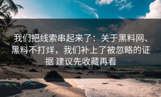我们把线索串起来了：关于黑料网、黑料不打烊，我们补上了被忽略的证据 建议先收藏再看