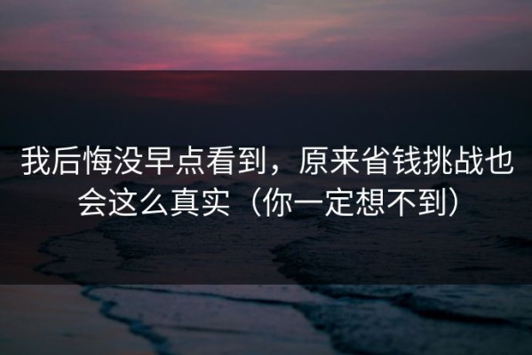 我后悔没早点看到，原来省钱挑战也会这么真实（你一定想不到）