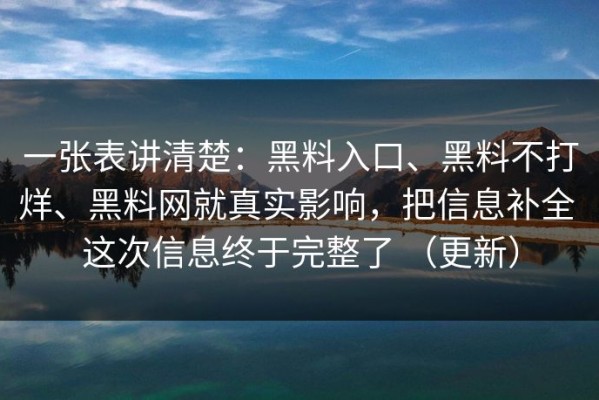 一张表讲清楚：黑料入口、黑料不打烊、黑料网就真实影响，把信息补全 这次信息终于完整了 （更新）