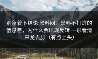 别急着下结论 黑料网、黑料不打烊的信息差，为什么会出现反转 一眼看清来龙去脉（有点上头）