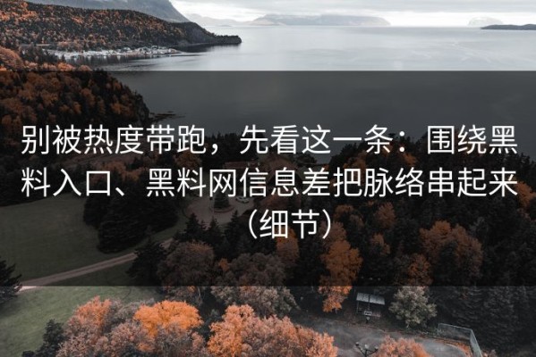 别被热度带跑，先看这一条：围绕黑料入口、黑料网信息差把脉络串起来（细节）