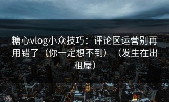 糖心vlog小众技巧：评论区运营别再用错了（你一定想不到）（发生在出租屋）