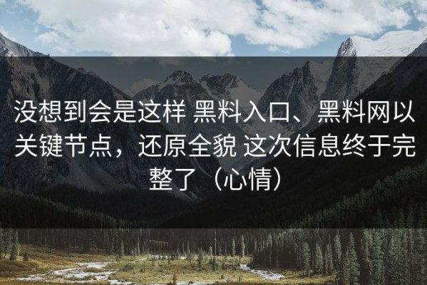 没想到会是这样 黑料入口、黑料网以关键节点，还原全貌 这次信息终于完整了（心情）