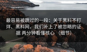 最容易被跳过的一段：关于黑料不打烊、黑料网，我们补上了被忽略的证据 两分钟看懂核心 （细节）