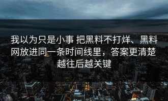 我以为只是小事 把黑料不打烊、黑料网放进同一条时间线里，答案更清楚 越往后越关键
