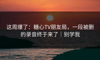 这周爆了：糖心TV朋友局，一段被删的录音终于来了｜别学我