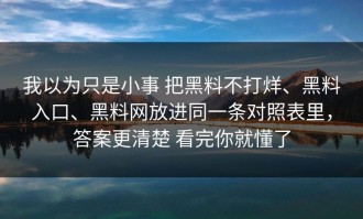 我以为只是小事 把黑料不打烊、黑料入口、黑料网放进同一条对照表里，答案更清楚 看完你就懂了