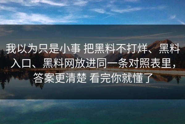 我以为只是小事 把黑料不打烊、黑料入口、黑料网放进同一条对照表里，答案更清楚 看完你就懂了