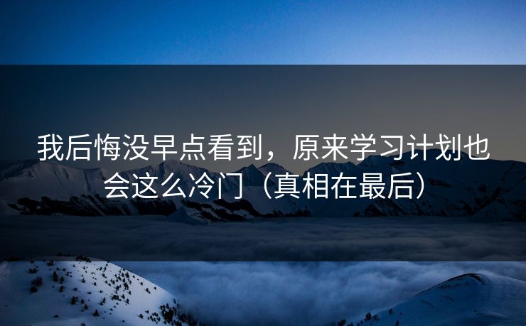 我后悔没早点看到，原来学习计划也会这么冷门（真相在最后）