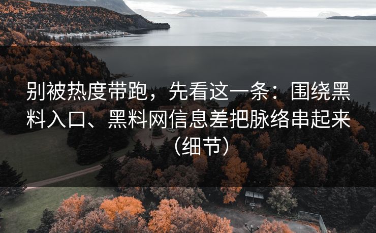 别被热度带跑，先看这一条：围绕黑料入口、黑料网信息差把脉络串起来（细节）