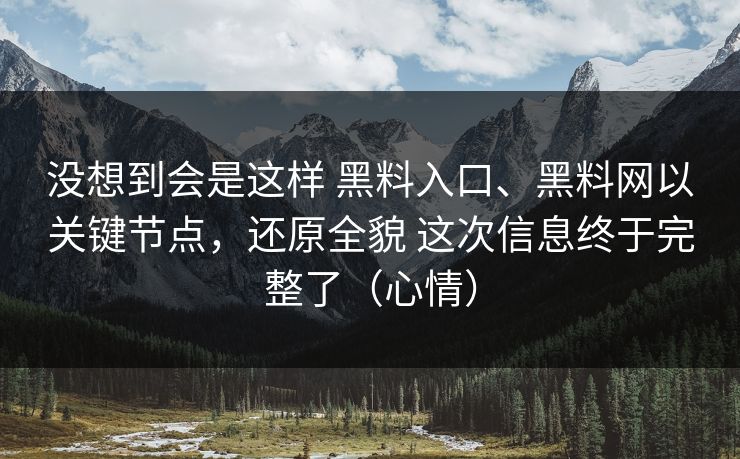 没想到会是这样 黑料入口、黑料网以关键节点，还原全貌 这次信息终于完整了（心情）