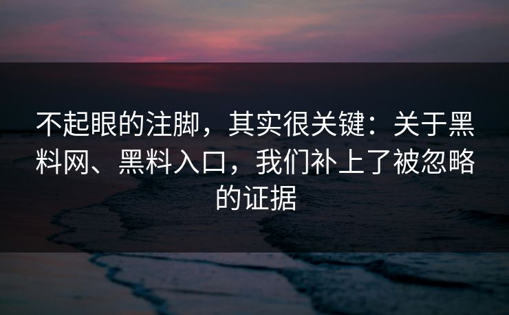 不起眼的注脚，其实很关键：关于黑料网、黑料入口，我们补上了被忽略的证据