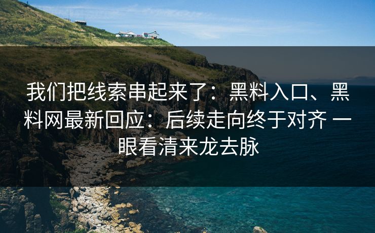 我们把线索串起来了：黑料入口、黑料网最新回应：后续走向终于对齐 一眼看清来龙去脉
