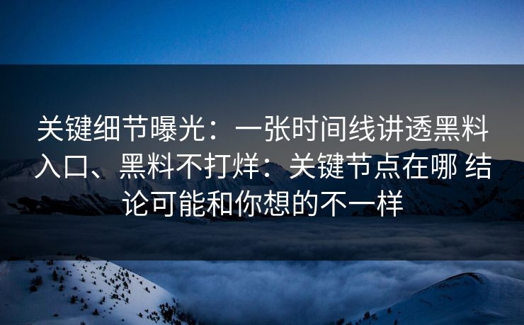 关键细节曝光：一张时间线讲透黑料入口、黑料不打烊：关键节点在哪 结论可能和你想的不一样