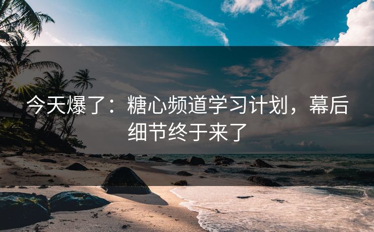 今天爆了：糖心频道学习计划，幕后细节终于来了