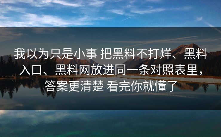 我以为只是小事 把黑料不打烊、黑料入口、黑料网放进同一条对照表里，答案更清楚 看完你就懂了