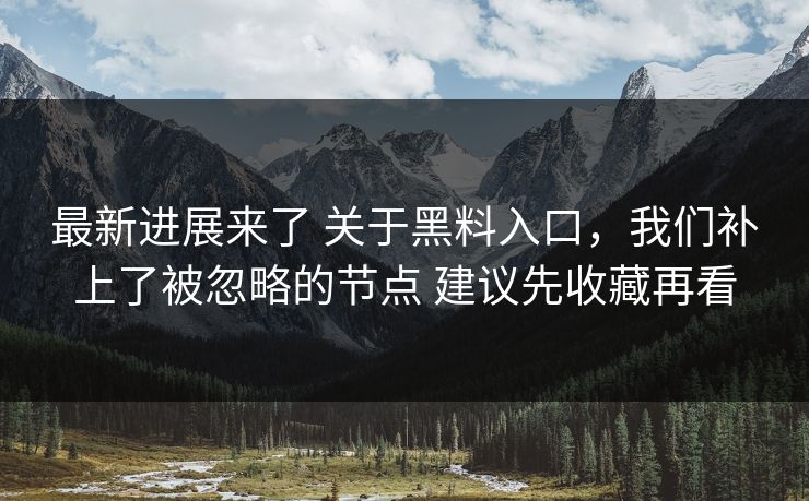 最新进展来了 关于黑料入口，我们补上了被忽略的节点 建议先收藏再看