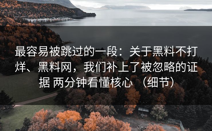 最容易被跳过的一段：关于黑料不打烊、黑料网，我们补上了被忽略的证据 两分钟看懂核心 （细节）